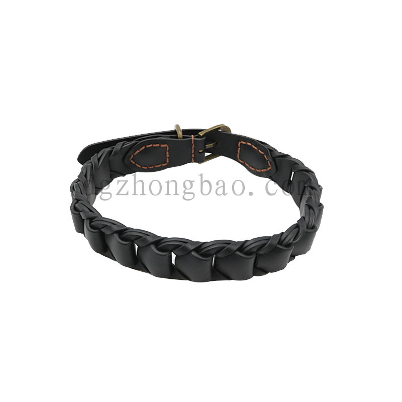 Zwart lederen gevlochten halsband voor honden